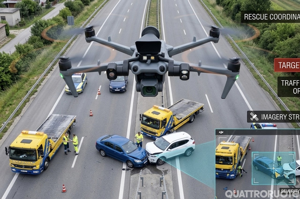 Decolla il drone che arriva prima dei soccorsi: così Vista “vede” l’incidente dall’alto