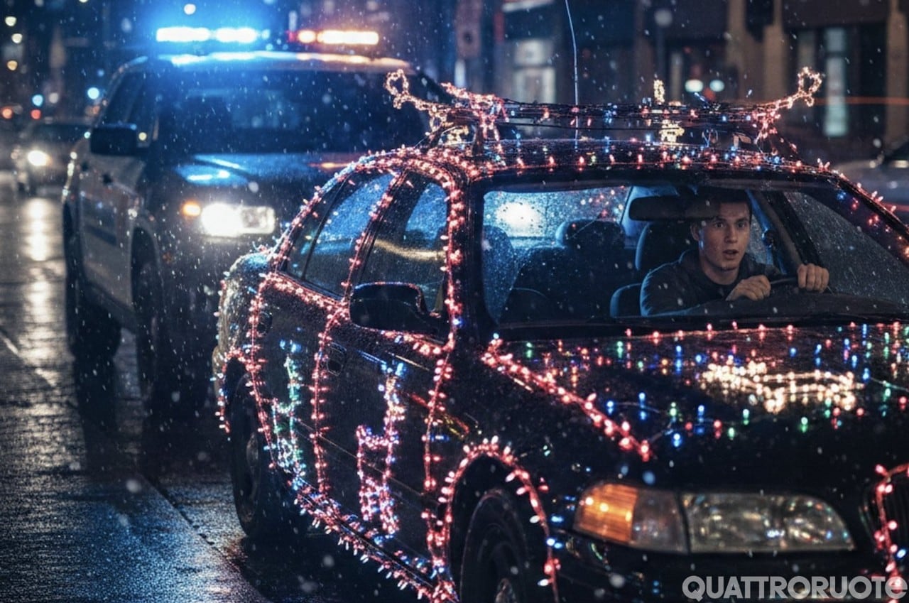 Auto addobbate come alberi di Natale: Il Codice dice no (e le multe sono pesanti)